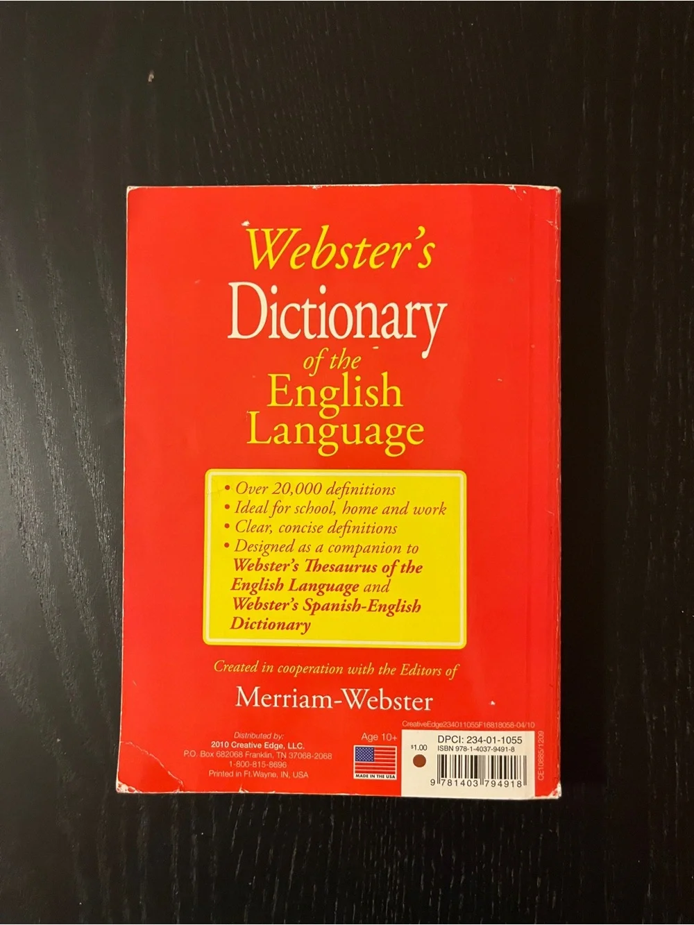 Merriam Webster English Language Dictionary Red Paperback Book 📚
